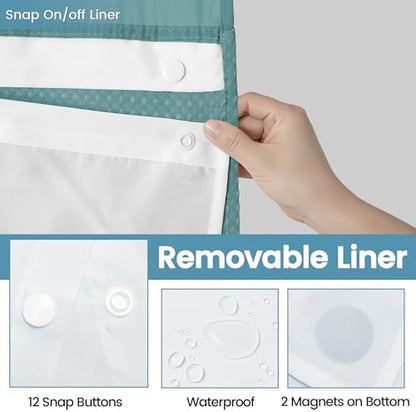 EUTXL Heavyweight No Hook Shower Curtain with Liner, Teal,71x86