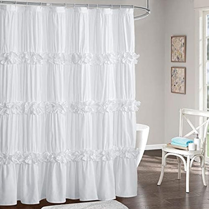 Homechoice Decor Victorian White Ruffle Shower Curtain with 12 Buttonholes