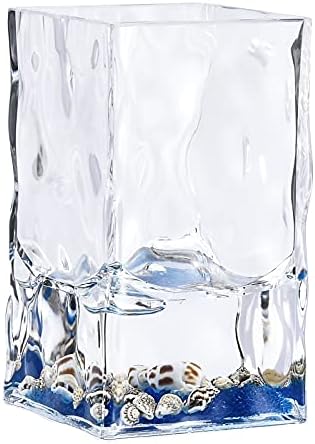 Locco Decor 4 Piece Acrylic Liquid 3D Floating Motion Bathroom Vanity Accessory Set Oceam Theme Shell Toothbrush Holder, Tumbler, Soap Dispenser, Soap Dish