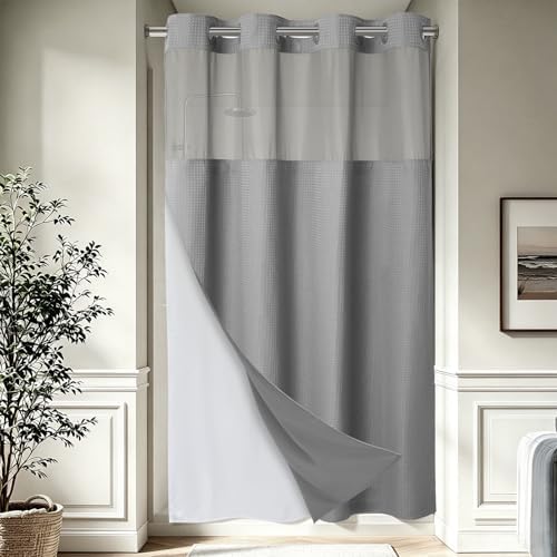 EUTXL Heavyweight No Hook Shower Curtain with Liner, Grey, 54x80