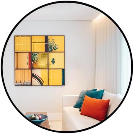 Oruii Round Mirror, 26 inch Black Circle Mirror, Matte Black Metal Frame