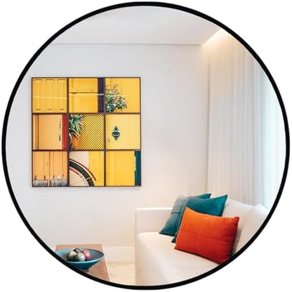 Oruii Round Mirror, 26 inch Black Circle Mirror, Matte Black Metal Frame