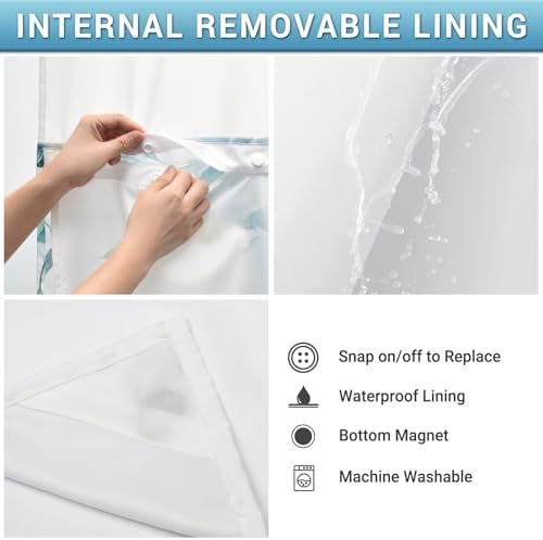 WITHLOC No Hook Shower Curtain with Liner, Eucalyptus Seaweed Green, 71x74
