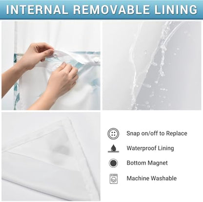 WITHLOC No Hook Shower Curtain with Liner, Eucalyptus Seaweed Green, 71x74