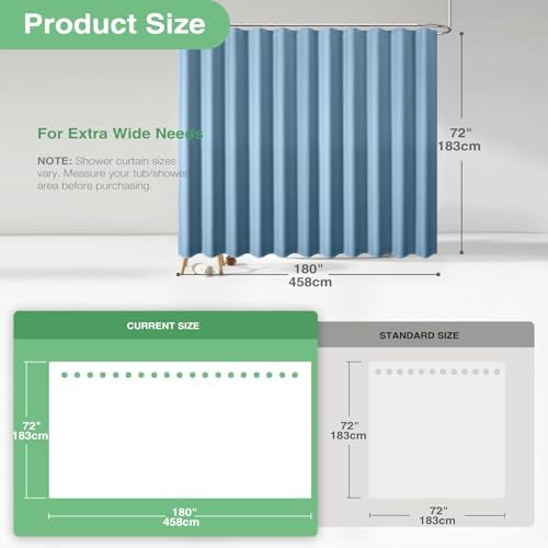 Dynamene Extra Wide Waffle Shower Curtain 256 GSM 180"x72" Moonlight Blue