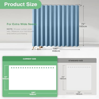 Dynamene Extra Wide Waffle Shower Curtain 256 GSM 180"x72" Moonlight Blue