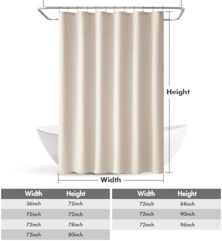 MIULEE Linen Fabric Shower Curtain Cream Beige W72*L72 12 Metal Hooks
