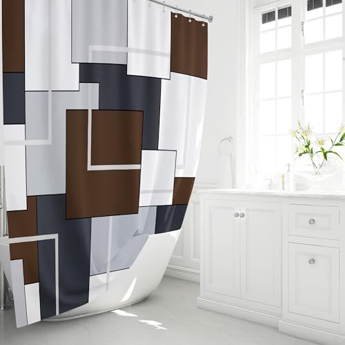 BTTN 72 x 84 Tall Modern Geometric Waterproof Fabric Shower Curtain, Brown