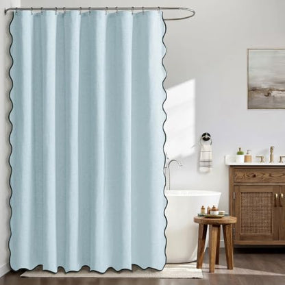 MIULEE 72"x84" Extra Long Scalloped Linen Shower Curtain Fog Blue