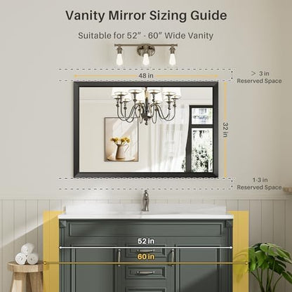 Briivue Black Metal Framed Bathroom Wall Mirror, 48x32 Inch