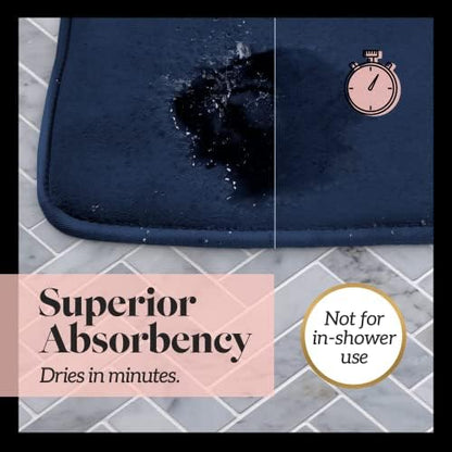 Memory Foam Bath Mat Non Slip Absorbent Super Cozy Velvet Bathroom Rug Carpet (22 inches X 42 inches, Navy)