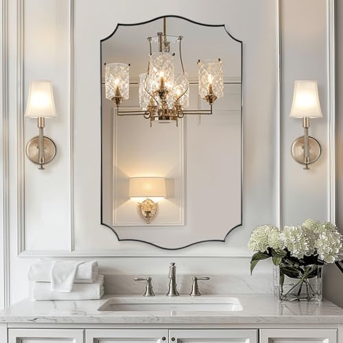 ANDY STAR 24x40 Inch Brushed Nickel Mirror, Unique Rectangle Bathroom Mirror, Large Decorative Mirror in Rust-Proof Stainless Steel 1" Frame, Modern Wavy Frame Design, Vertically/Horizontally