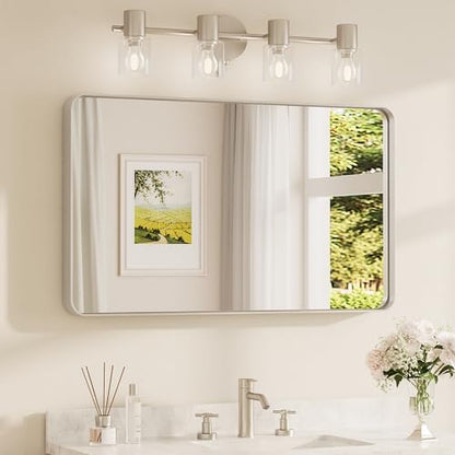 TETOTE Brushed Nickel Bathroom Mirror 40 x 24 Inch for Vanity Metal Framed Mirror Modern Farmhouse for Living Room Entryway(Horizontal/Vertical)
