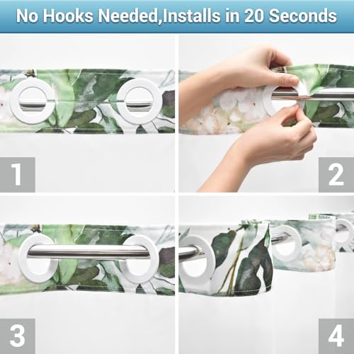 WITHLOC No Hook Shower Curtain with Liner, Eucalyptus Sage Green, 71x77