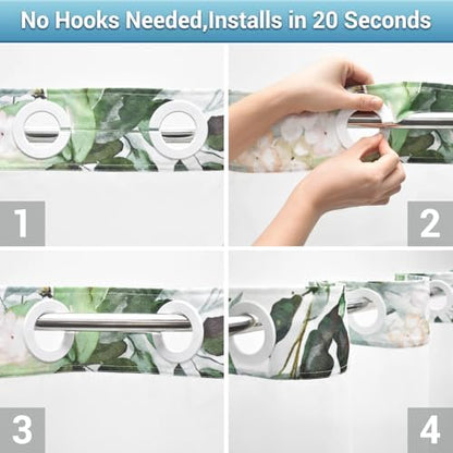 WITHLOC No Hook Shower Curtain with Liner, Eucalyptus Sage Green, 71x77