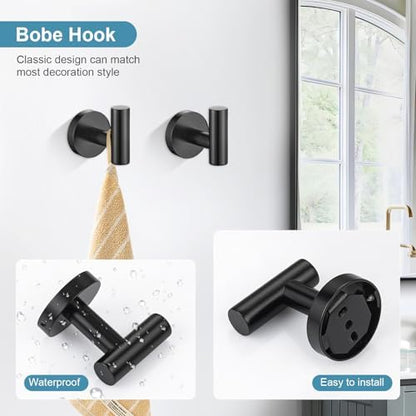 TQKAG 8-Pieces Bathroom Hardware Set, Matte Black Bath Towel Bar Set 23.6"