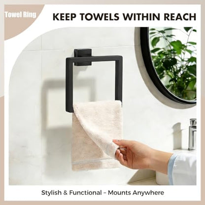 15-Pieces Matte Black Bathroom Accessories Set, 16 Inch Bath Towel Bar Set