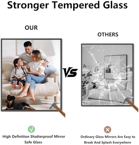 Koonmi Bathroom Mirror for Wall, 30"x36" Black Bathroom Mirror for Over Sink, Shatterproof Tempered Glass Vanity Mirror with Anti-Rust Aluminum Alloy Frame, Hang Horizontally or Vertically