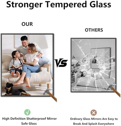 Koonmi Bathroom Mirror for Wall, 30"x36" Black Bathroom Mirror for Over Sink, Shatterproof Tempered Glass Vanity Mirror with Anti-Rust Aluminum Alloy Frame, Hang Horizontally or Vertically