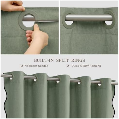 Furlinic Scalloped Shower Curtain Green Waterproof No Hook Weighted 72x84