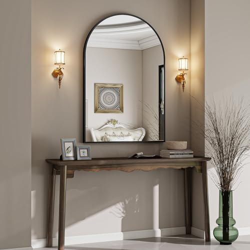 VooBang Large Arched Wall Mirror, 30 x 48 inch Arch Bathroom Mirror Black