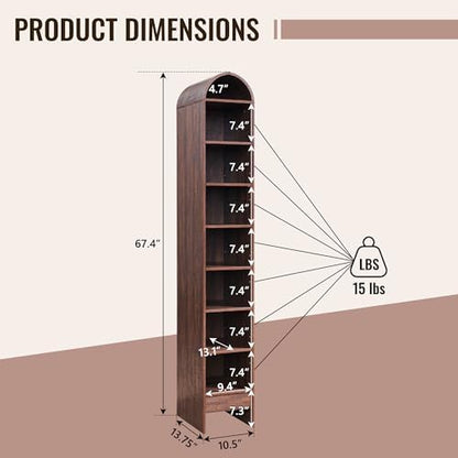 IFBUY 67" Tall Arched Bathroom Storage Cabinet, 8-Tier Modern Farmhouse Storage Cabinet with Adjustable Shelves, Wood Freestanding Cabinet for Bathroom, Living Room, Entryway, Hallway (Brown)