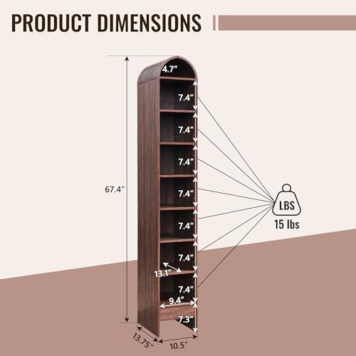IFBUY 67" Tall Arched Bathroom Storage Cabinet, 8-Tier Modern Farmhouse Storage Cabinet with Adjustable Shelves, Wood Freestanding Cabinet for Bathroom, Living Room, Entryway, Hallway (Brown)