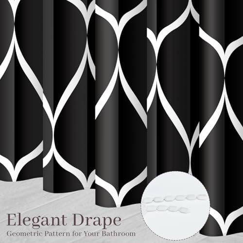 Gelbchu Geometric Shower Curtain for Bathroom, Black, 72x72 Inch