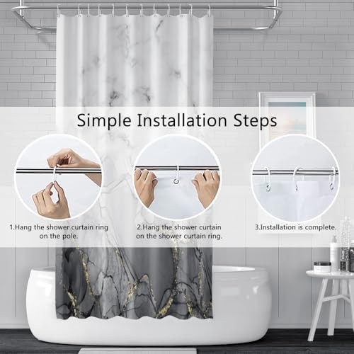 Gray Marble RV Stall Waterproof Shower Curtain 60x72 inches