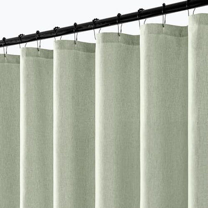 ANRODUO Sage Green Linen Textured Fabric Shower Curtain Set - W72xL80