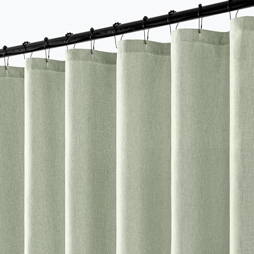 ANRODUO Sage Green Linen Textured Fabric Shower Curtain Set - W72xL84