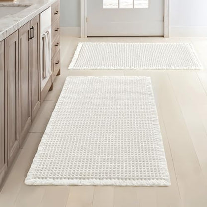 MIULEE Set of 2 Waffle Bathroom Rugs Boho Bath Mat White 18x30 Inch