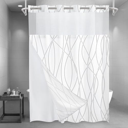 LXBNI No Hook Shower Curtain with Liner, Grey Shadow, 71 x 74 Inch