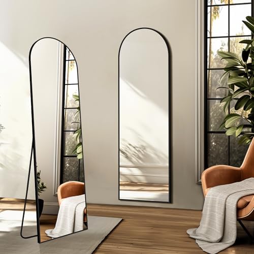 Arched Full Length Mirror, 56"x15" Standing Body Mirror for Wall, Black