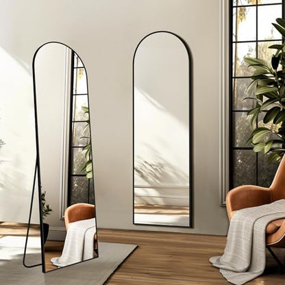 Arched Full Length Mirror, 56"x15" Standing Body Mirror for Wall, Black
