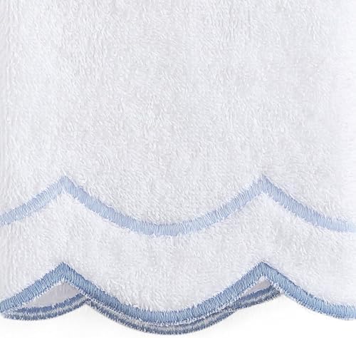 Peri Home 100% Cotton Hand Towel for Bathroom, Embroidered, Soft & Absorbent, 500 GSM, 1 Piece, 16" x 27", White with Blue Scallop
