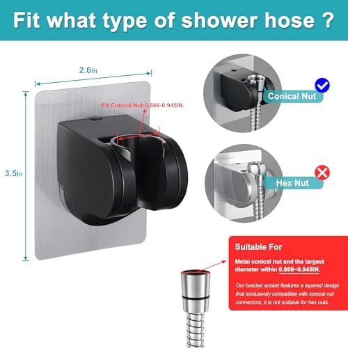 GwernKB Shower Head Holder Strong Adhesive No Drilling Wall Mount Adjustable Handheld Showerhead Bracket for RV Kids Bathroom Shower,Fix Firmly and Use Conveniently (Black, 1)