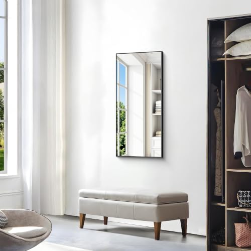 BONEWEI Bathroom Mirror,18x36 inch Wall Mirror for Bathroom Wall Mounted Black Rectangle Square Corner Mirrors,Black Bathroom Mirror for Living Room,Farmhouse,Bedroom Entryway,Horizontal/Vertical