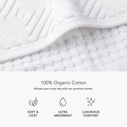 Texere 100% Organic Cotton Diamond Jacquard 700 GSM Luxury Bath Towel Sets, Soft and Absorbent Hotel Quality, Bath Towels, Hand Towels, Washcloths (Diamond, Bright White, 6 Piece)