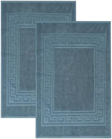 Superior Heavyweight Cotton Bath Mats, 2-Piece Rugs For Bathroom Accessories, Washable Rug For Shower, Toilet, Modern Decor, No Backing, Luxury Hotel And Spa Quality, Set of 2, 22" x 35", Sapphire