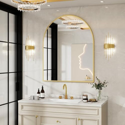 BEAUTYPEAK 32"x42" Arch Bathroom Wall Mirror, Gold