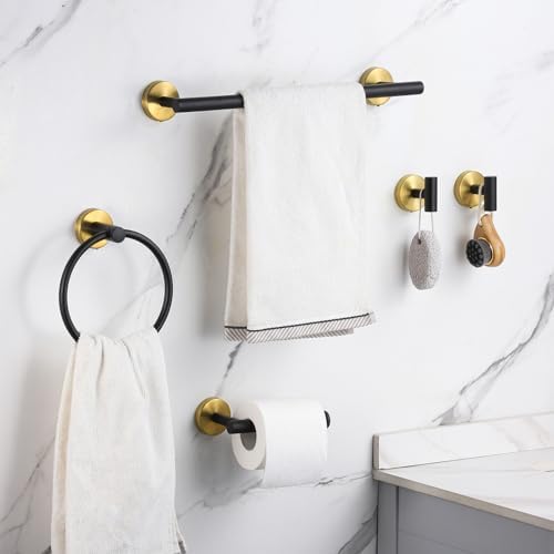 Bathroom Hardware Set 24 Inch, Black Gold Towel Bar Set Including 24" Hand Towel Bars, Toilet Paper Holders, Towel Rings, Robe Towel Hooks