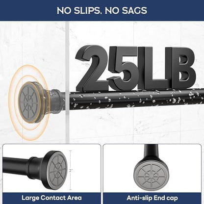 STARLATTA Adjustable Shower Curtain Rod 31-104 Inch, Never Rust Stainless Steel Black Tension Rod, 1" Heavy Duty No-Drill for Bathroom, Kitchen & Closet