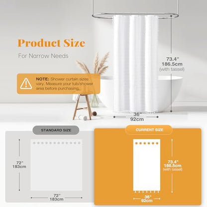 BTTN Stall Boho Farmhouse Linen Heavy Duty Shower Curtain Set, 36x72, White