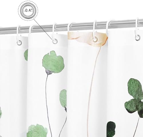 Gibelle Sage Green Beige Watercolor Floral Fabric Shower Curtain, 72x84