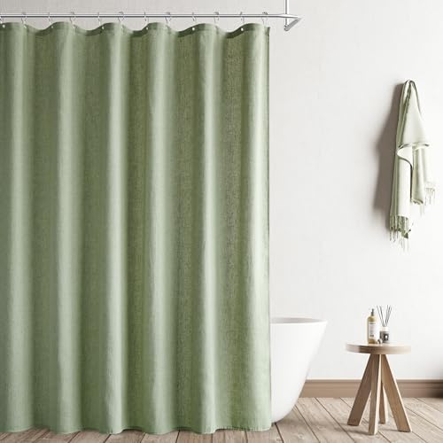 Naturoom Linen Shower Curtain 78 Inch Long for Bathroom Sage Green 1 Panel