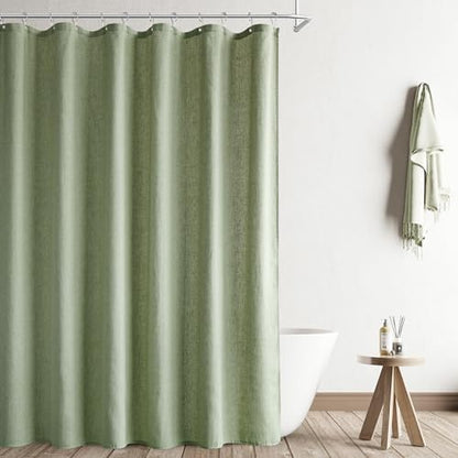 Naturoom Linen Shower Curtain 90 Inch Long for Bathroom Sage Green 1 Panel