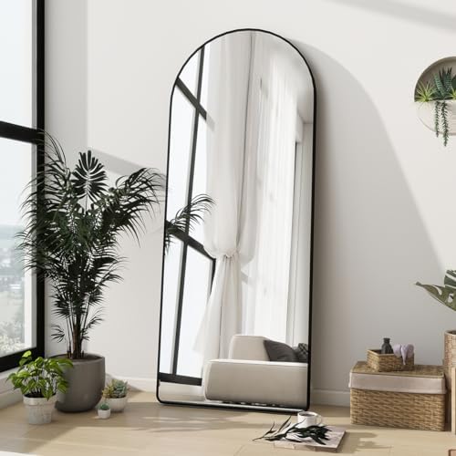 Dewfig Mirror Full Length, 64"X21" Arched Floor Mirror, Round Corner, Black