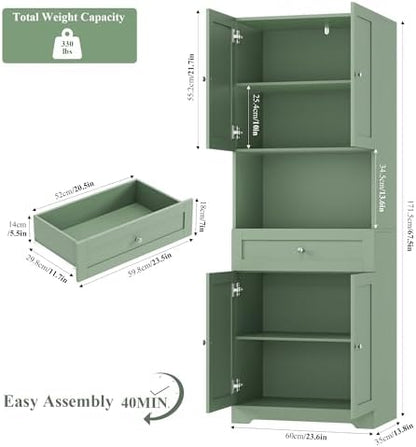 HIFIT Tall Bathroom Storage Cabinet with Drawer, Modern Linen Cabinet,Green