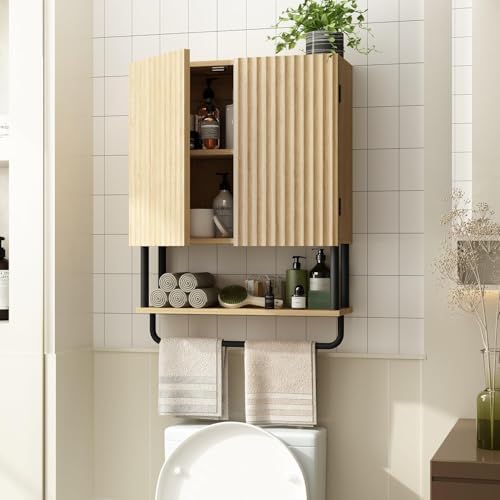 RUSTOWN Fluted Bathroom Wall Cabinet with 2 Doors, 3-Tier Medicine Cabinet